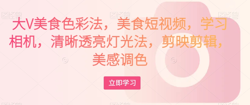 大V美食色彩法，美食短视频，学习相机，清晰透亮灯光法，剪映剪辑，美感调色 - 副业心选-副业心选