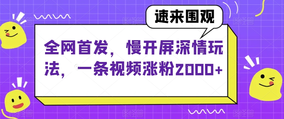 全网首发，慢开屏深情玩法，一条视频涨粉2000+【揭秘】-副业心选