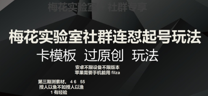 梅花实验室社群连怼起号玩法，卡模板过原创玩法【揭秘】-副业心选