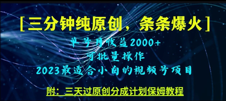三分钟制作视频号纯原创，条条爆款，轻松月入过万【揭秘】-副业心选