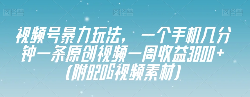 视频号暴力玩法，一个手机几分钟一条原创视频一周收益3800+（附820G视频素材） - 副业心选-副业心选