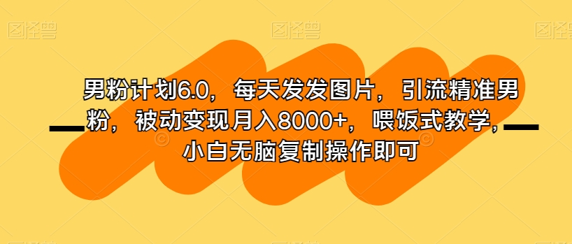 男粉计划6.0，每天发发图片，引流精准男粉，被动变现月入8000+，喂饭式教学，小白无脑复制操作即可 - 副业心选-副业心选
