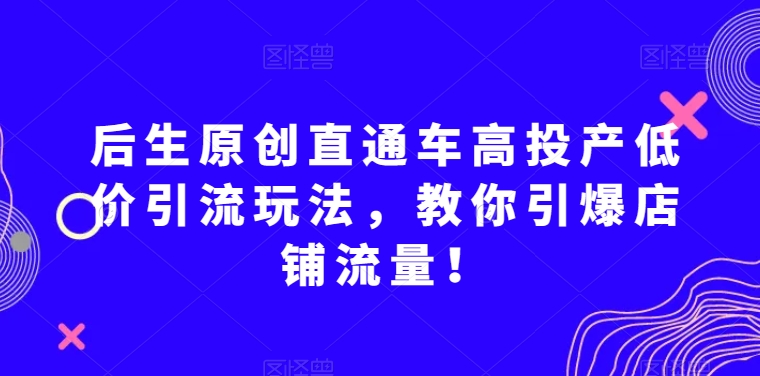 后生原创直通车高投产低价引流玩法，教你引爆店铺流量！-副业心选
