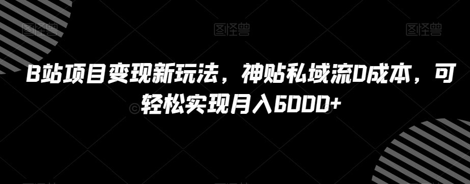 B站项目变现新玩法，神贴私域流0成本，可轻松实现月入6000+【揭秘】-副业心选