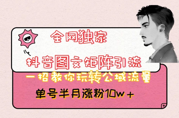 全网独家抖音图文矩阵引流，一招教你玩转公域流量，单号半月涨粉10w+【揭秘】 - 副业心选-副业心选