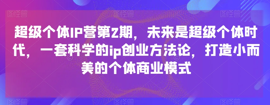 超级个体IP营第2期，未来是超级个体时代，一套科学的ip创业方法论，打造小而美的个体商业模式 - 副业心选-副业心选