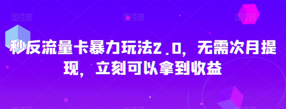 秒反流量卡暴力玩法2.0，无需次月提现，立刻可以拿到收益【揭秘】-副业心选