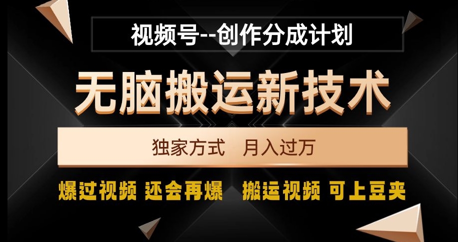 视频号无脑搬运新技术，破原创壕流量，独家方式，爆过视频，还会再爆【揭秘】 - 副业心选-副业心选
