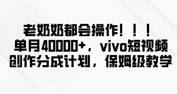 老奶奶都会操作，新平台无脑操作，单月40000+，vivo短视频创作分成计划【揭秘】 - 副业心选-副业心选