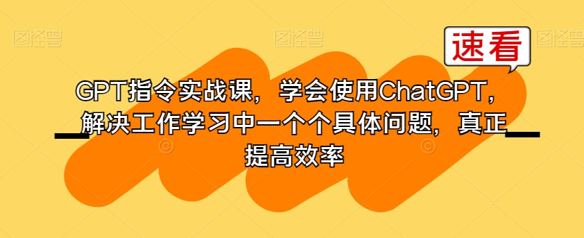 GPT指令实战课，学会使用ChatGPT，解决工作学习中一个个具体问题，真正提高效率 - 副业心选-副业心选