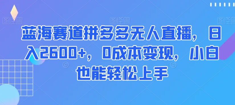 蓝海赛道拼多多无人直播，日入2600+，0成本变现，小白也能轻松上手【揭秘】 - 副业心选-副业心选
