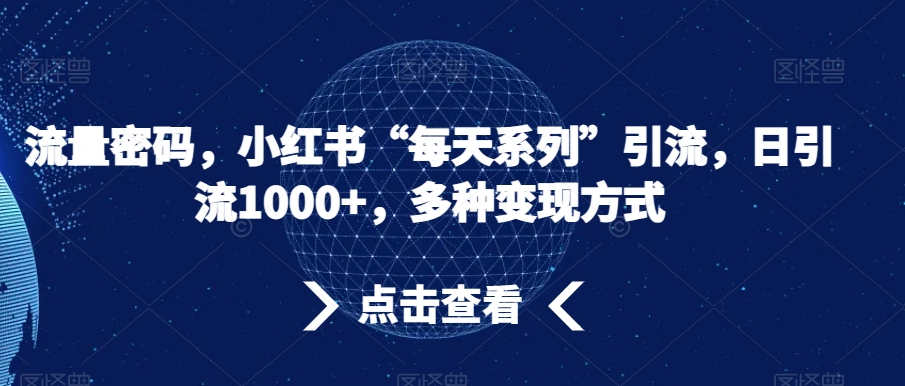流量密码，小红书“每天系列”引流，日引流1000+，多种变现方式【揭秘】 - 副业心选-副业心选