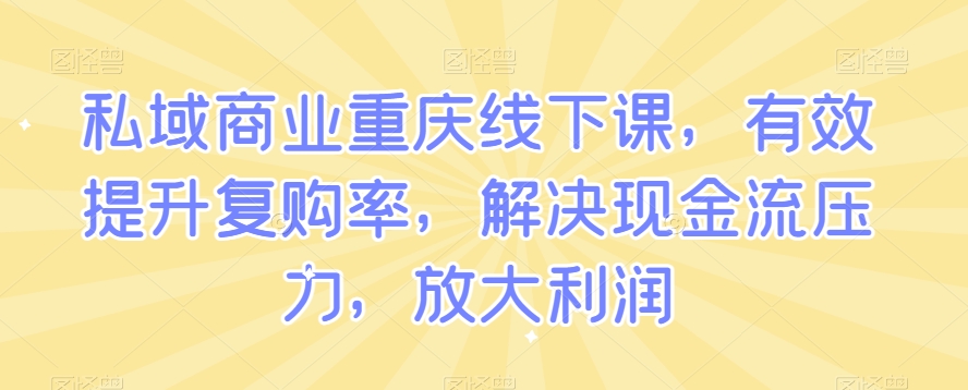 私域商业重庆线下课，有效提升复购率，解决现金流压力，放大利润-副业心选