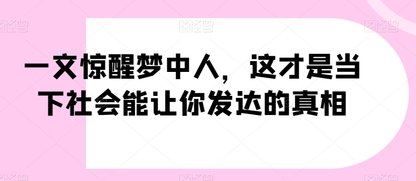 一文惊醒梦中人，这才是当下社会能让你发达的真相【公众号付费文章】-副业心选