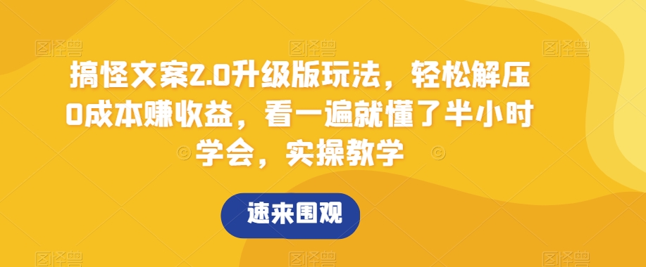 搞怪文案2.0升级版玩法，轻松解压0成本赚收益，看一遍就懂了半小时学会，实操教学【揭秘】 - 副业心选-副业心选