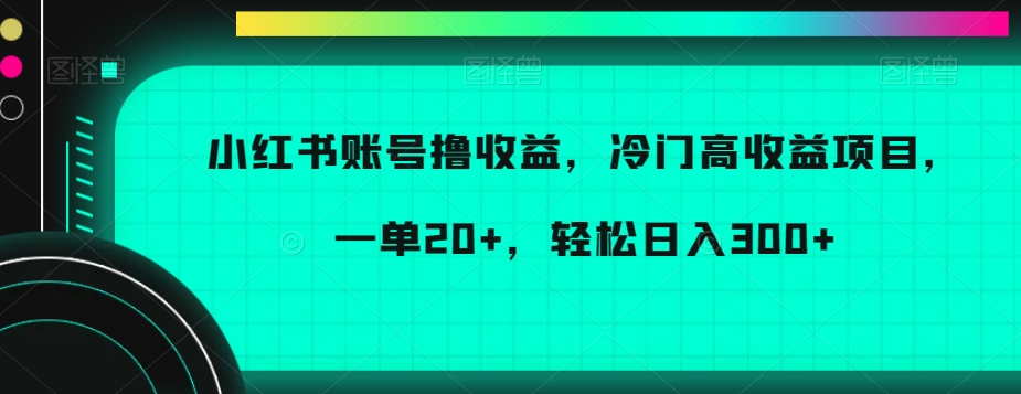 小红书账号撸收益，冷门高收益项目，一单20+，轻松日入300+【揭秘】-副业心选