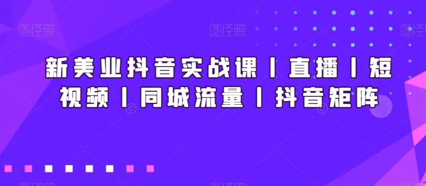 新美业抖音实战课丨直播丨短视频丨同城流量丨抖音矩阵 - 副业心选-副业心选
