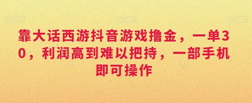 靠大话西游抖音游戏撸金，一单30，利润高到难以把持，一部手机即可操作，日入3000+ - 副业心选-副业心选