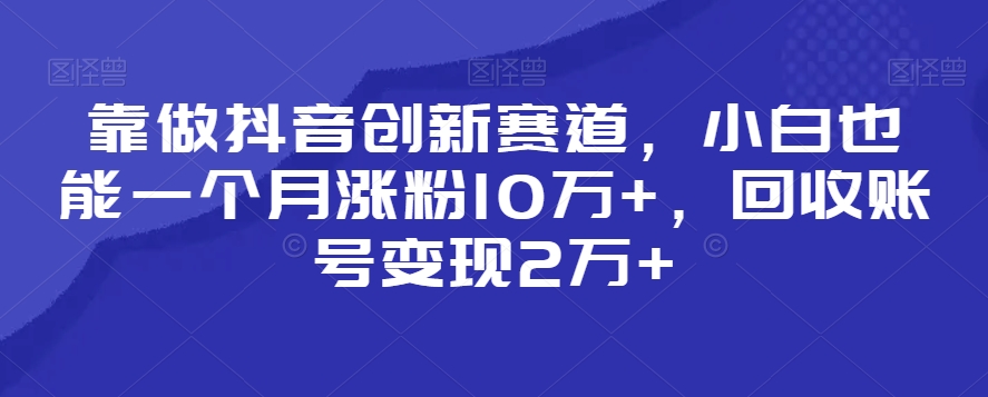 靠做抖音创新赛道，小白也能一个月涨粉10万+，回收账号变现2万+ - 副业心选-副业心选