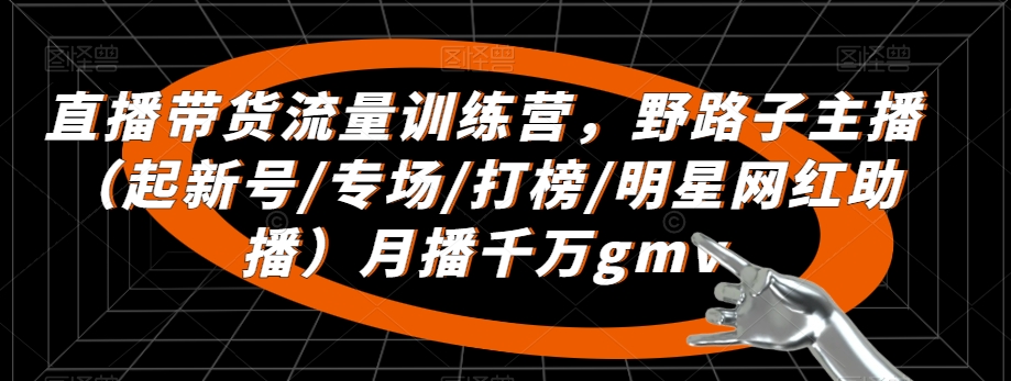 直播带货流量训练营，​野路子主播（起新号/专场/打榜/明星网红助播）月播千万gmv - 副业心选-副业心选