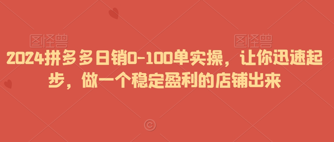 2024拼多多日销0-100单实操，让你迅速起步，做一个稳定盈利的店铺出来 - 副业心选-副业心选