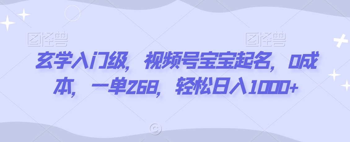 玄学入门级，视频号宝宝起名，0成本，一单268，轻松日入1000+ - 副业心选-副业心选