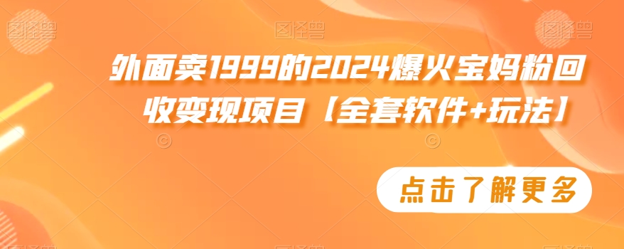 外面卖1999的2024爆火宝妈粉回收变现项目【全套软件+玩法】 - 副业心选-副业心选