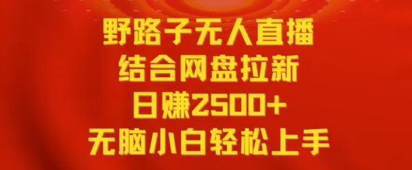 野路子无人直播结合网盘拉新，日赚2500+，小白无脑轻松上手 - 副业心选-副业心选