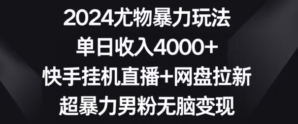2024尤物暴力玩法，单日收入4000+，快手挂机直播+网盘拉新，超暴力男粉无脑变现 - 副业心选-副业心选
