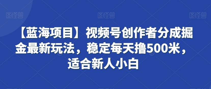 【蓝海项目】视频号创作者分成掘金最新玩法，稳定每天撸500米，适合新人小白-副业心选