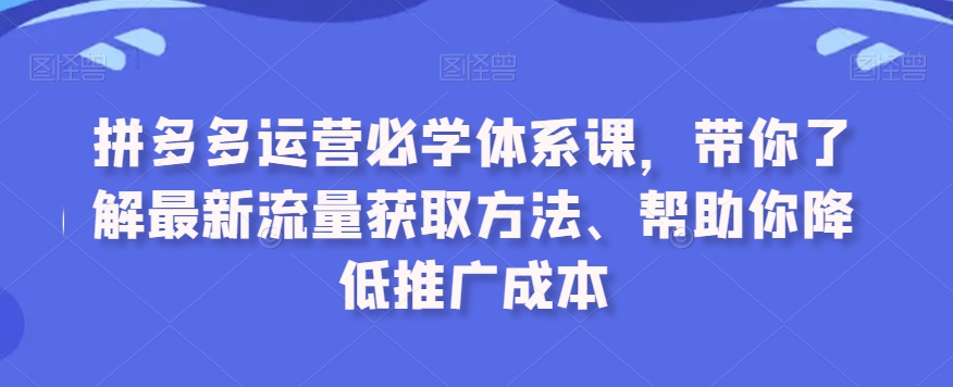 拼多多运营必学体系课，带你了解最新流量获取方法、帮助你降低推广成本 - 副业心选-副业心选