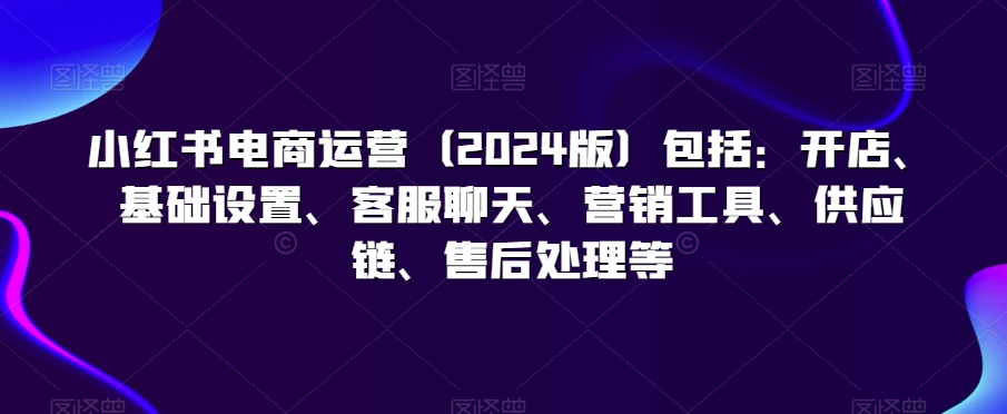 小红书电商运营（2024版）包括：开店、基础设置、客服聊天、营销工具、供应链、售后处理等-副业心选