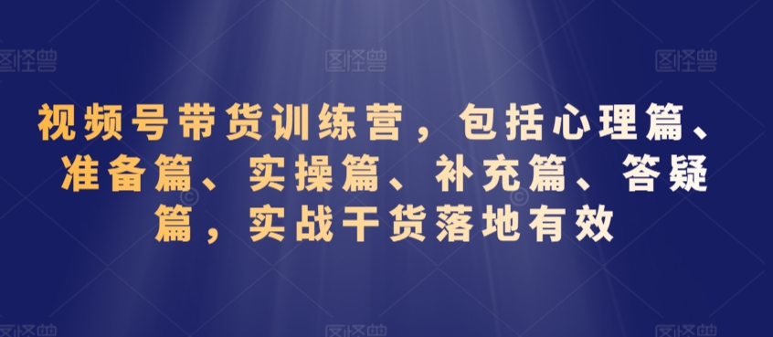 视频号带货训练营，包括心理篇、准备篇、实操篇、补充篇、答疑篇，实战干货落地有效 - 副业心选-副业心选