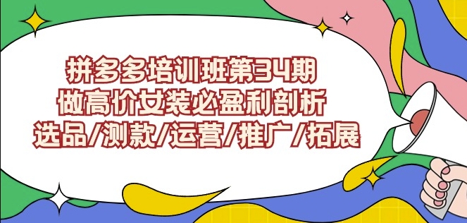 拼多多培训班第34期：做高价女装必盈利剖析选品/测款/运营/推广/拓展 - 副业心选-副业心选