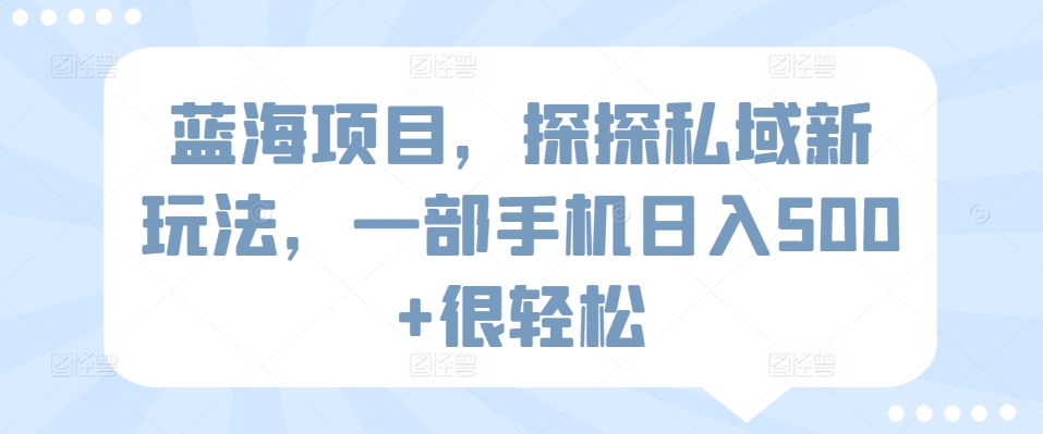 蓝海项目，探探私域新玩法，一部手机日入500+很轻松 - 副业心选-副业心选
