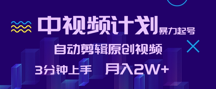 中视频计划暴力起号，自动剪辑原创视频，3分钟上手，月入2W+-副业心选