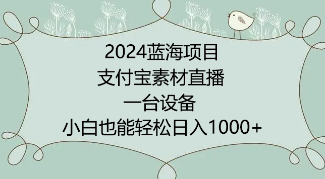 2024年蓝海项目，支付宝素材直播，无需出境，小白也能日入1000+ ，实操教程 - 副业心选-副业心选