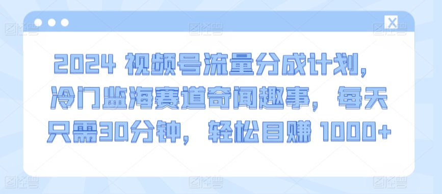 2024视频号流量分成计划，冷门监海赛道奇闻趣事，每天只需30分钟，轻松目赚 1000+ - 副业心选-副业心选