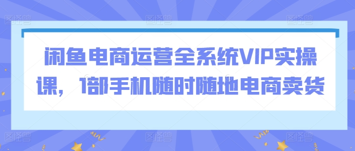 闲鱼电商运营全系统VIP实操课，1部手机随时随地电商卖货 - 副业心选-副业心选