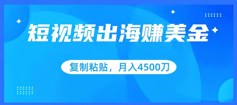 短视频出海赚美金，复制粘贴批量操作，小白轻松掌握，月入4500美刀 - 副业心选-副业心选