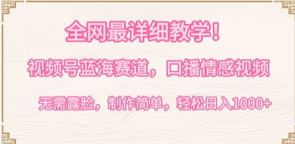 全网最详细教学，视频号蓝海赛道，口播情感视频，无需露脸，制作简单，轻松实现日入1000+-副业心选