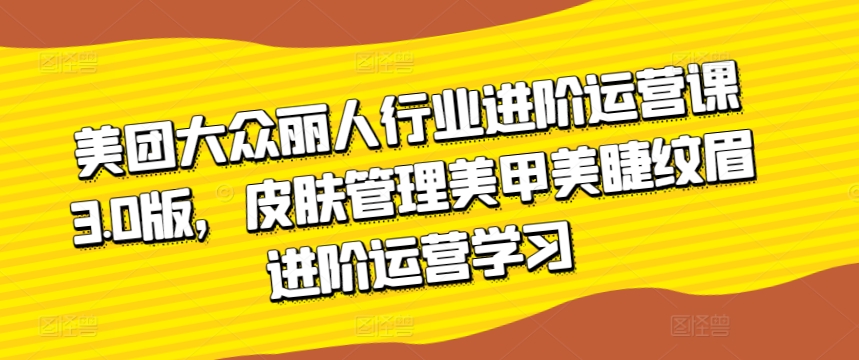 美团大众丽人行业进阶运营课3.0版，皮肤管理美甲美睫纹眉进阶运营学习 - 副业心选-副业心选