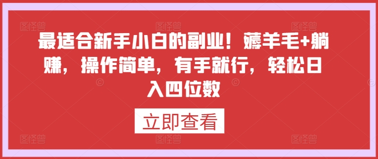 最适合新手小白的副业！薅羊毛+躺赚，操作简单，有手就行，轻松日入四位数 - 副业心选-副业心选