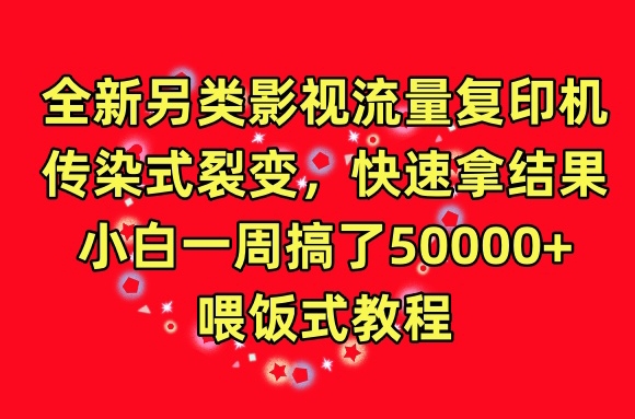 全新另类影视流量复印机，传染式裂变，快速拿结果，小白一周搞了50000+，喂饭式教程-副业心选