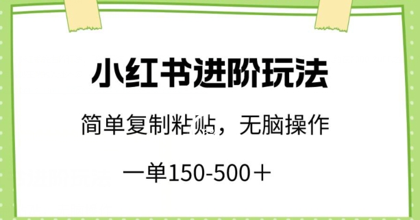 小红书进阶玩法，一单150-500+，简单复制粘贴，小白也能轻松上手-副业心选