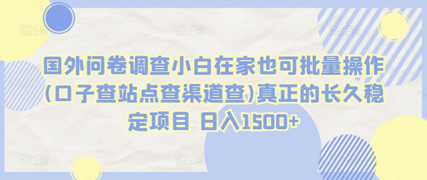 国外问卷调查小白在家也可批量操作(口子查站点查渠道查)真正的长久稳定项目 日入1500+ - 副业心选-副业心选
