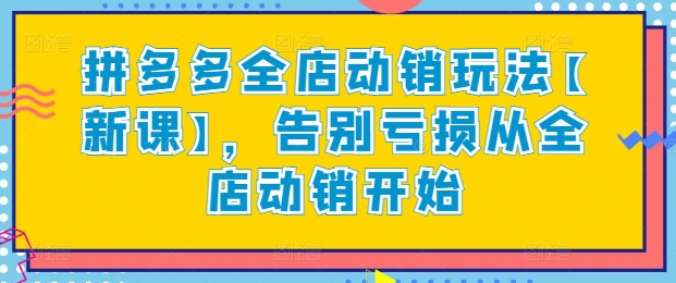 拼多多全店动销玩法【新课】，告别亏损从全店动销开始-副业心选