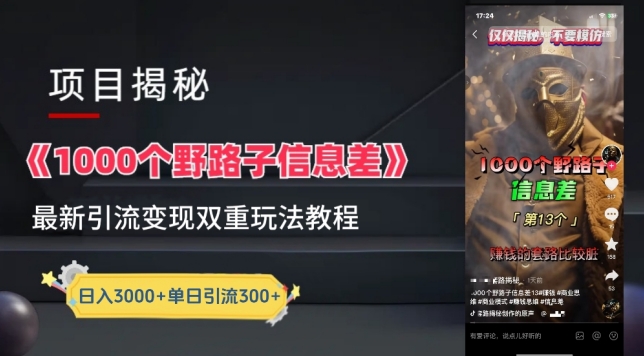 一千个野路子信息差最新玩法教程-变现+引流的玩法具体拆解 - 副业心选-副业心选