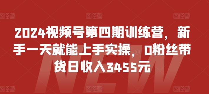 2024视频号第四期训练营，新手一天就能上手实操，0粉丝带货日收入3455元 - 副业心选-副业心选