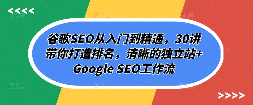 谷歌SEO从入门到精通，30讲带你打造排名，清晰的独立站+Google SEO工作流 - 副业心选-副业心选
